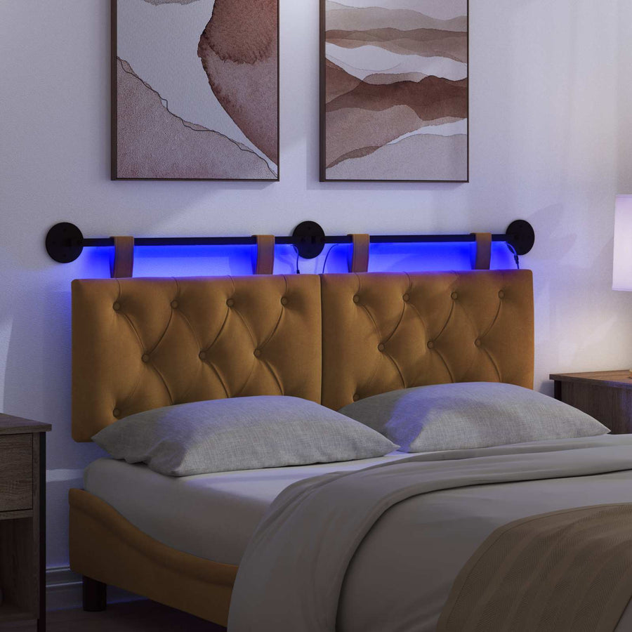 Hangend hoofdbord Met LED-verlichting Bruin Fluweel