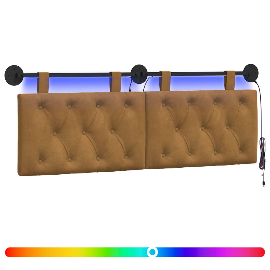 Hangend hoofdbord Met LED-verlichting Bruin Fluweel