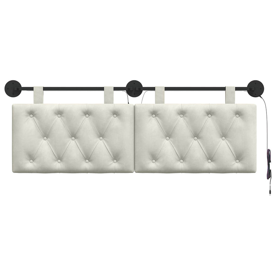 Hangend hoofdbord Met LED-verlichting Crèmekleurig Fluweel