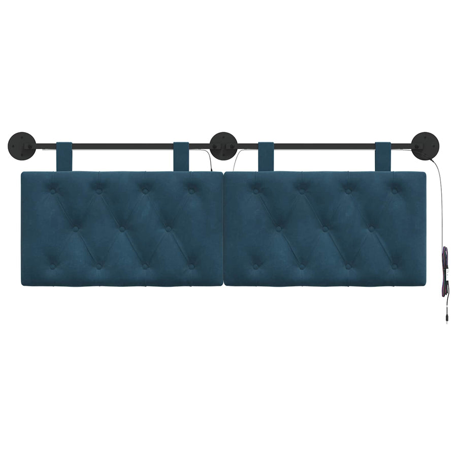 Hangend hoofdbord Met LED-verlichting Blauw Fluweel