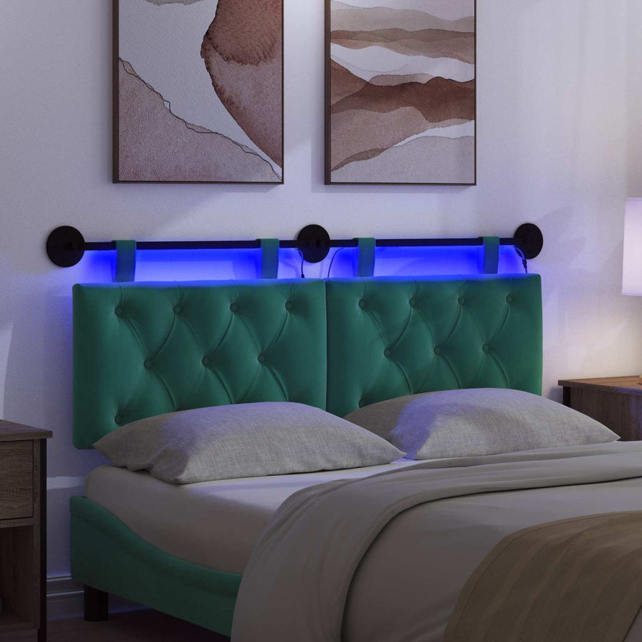 Hangend hoofdbord Met LED-verlichting Turquoise Fluweel