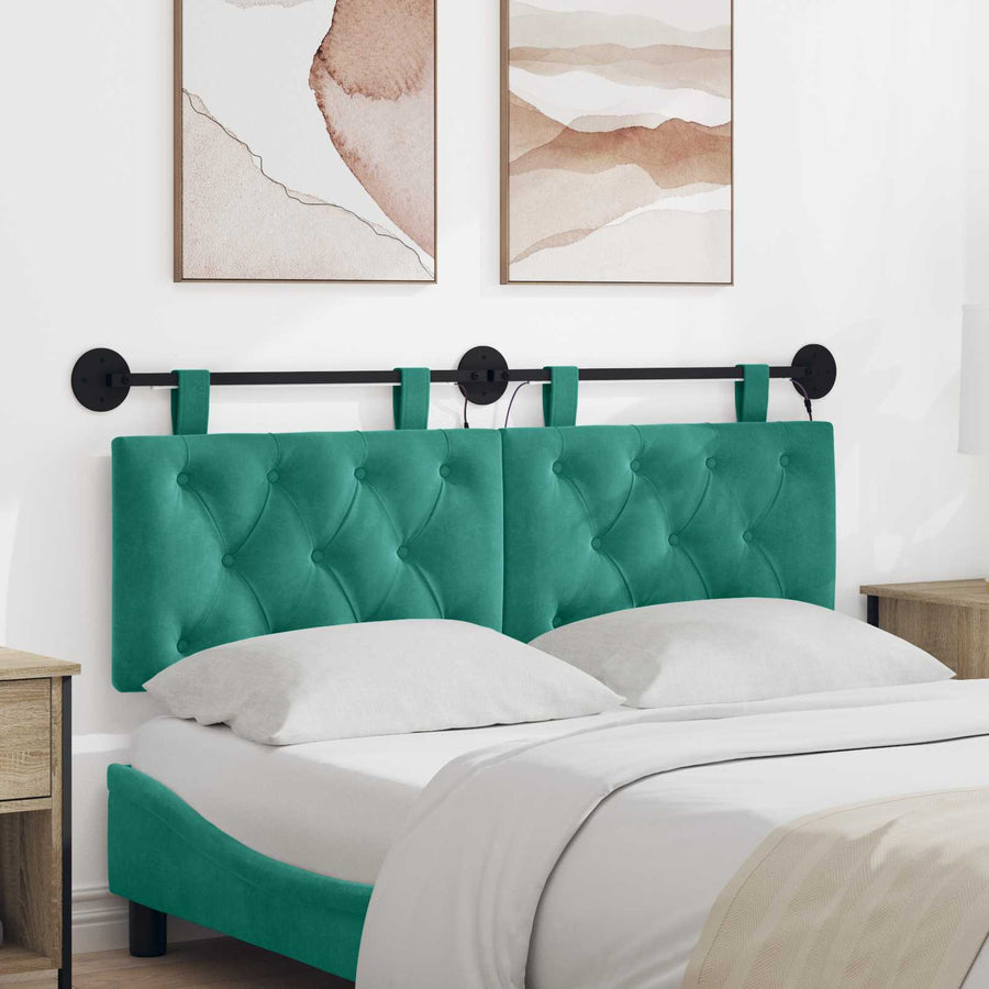 Hangend hoofdbord Met LED-verlichting Turquoise Fluweel