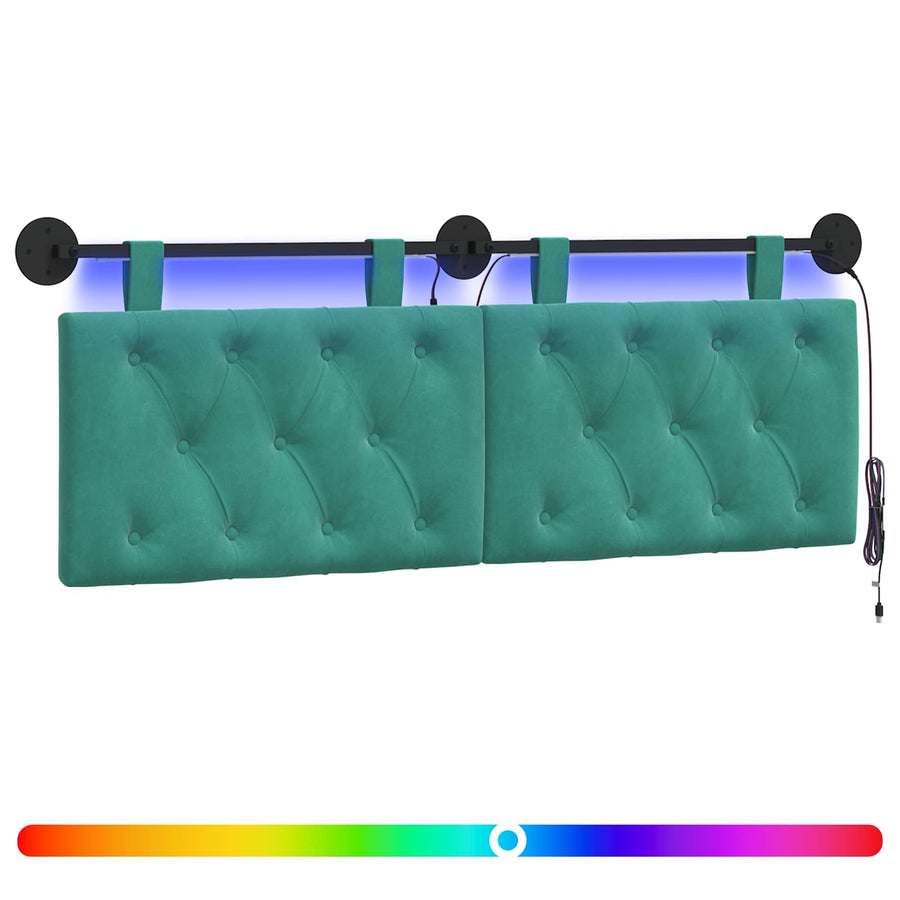 Hangend hoofdbord Met LED-verlichting Turquoise Fluweel