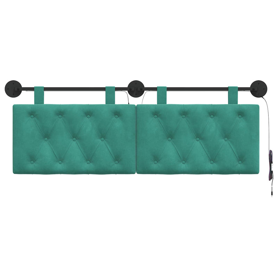 Hangend hoofdbord Met LED-verlichting Turquoise Fluweel
