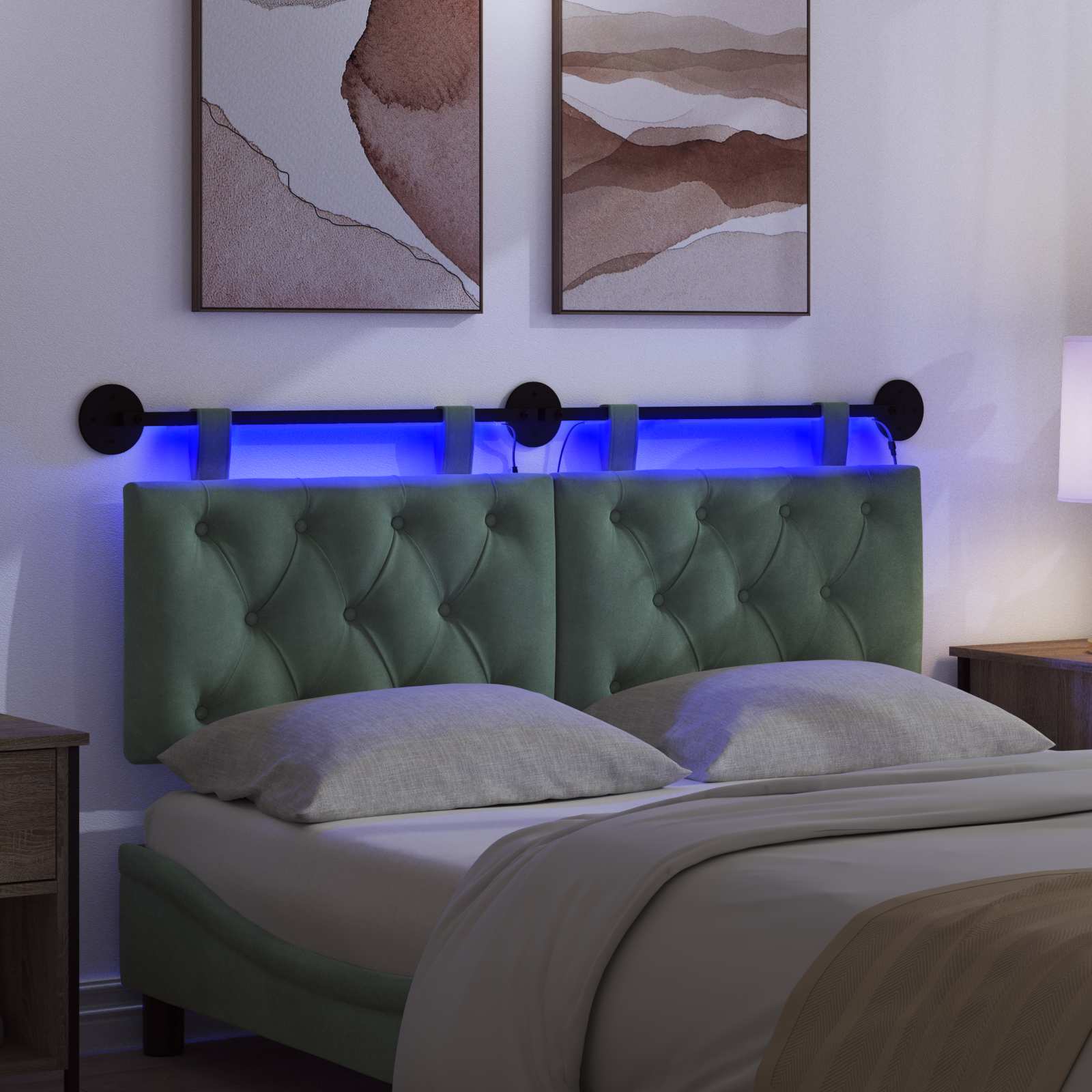 Hangend hoofdbord Met LED-verlichting Zeegroen Fluweel