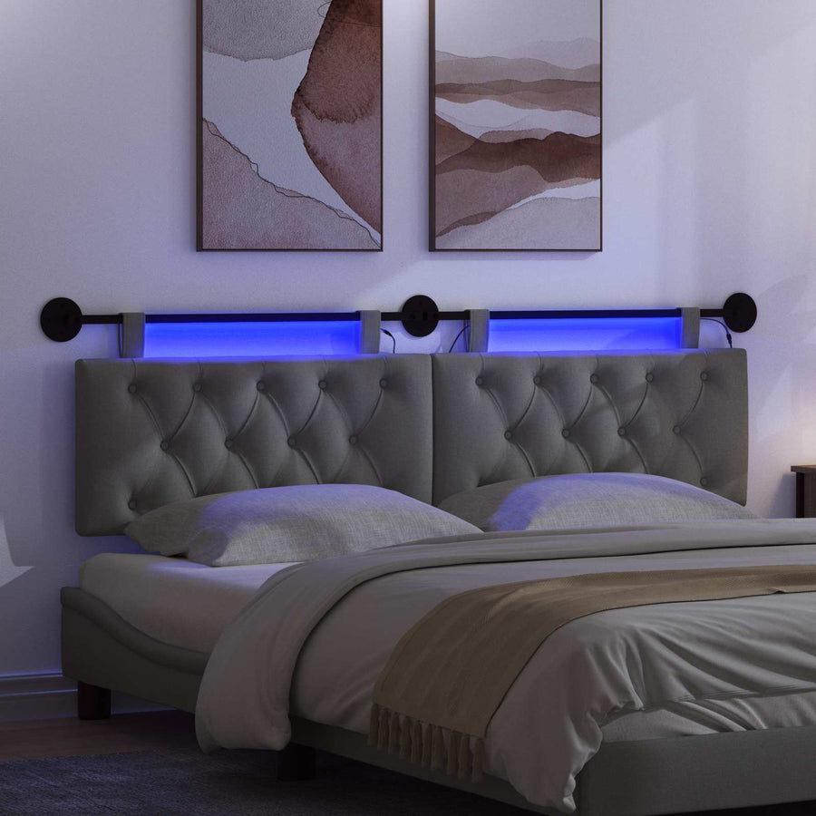 Hangend hoofdbord Met LED-verlichting Donkergrijs Stof