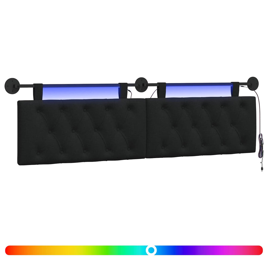 Hangend hoofdbord Met LED-verlichting Zwart Stof