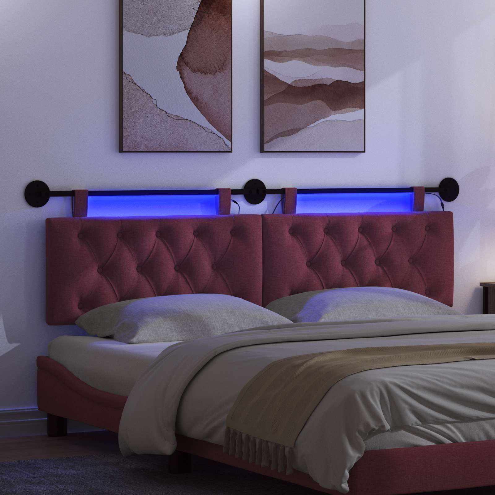 Hangend hoofdbord Met LED-verlichting Wijnrood Stof