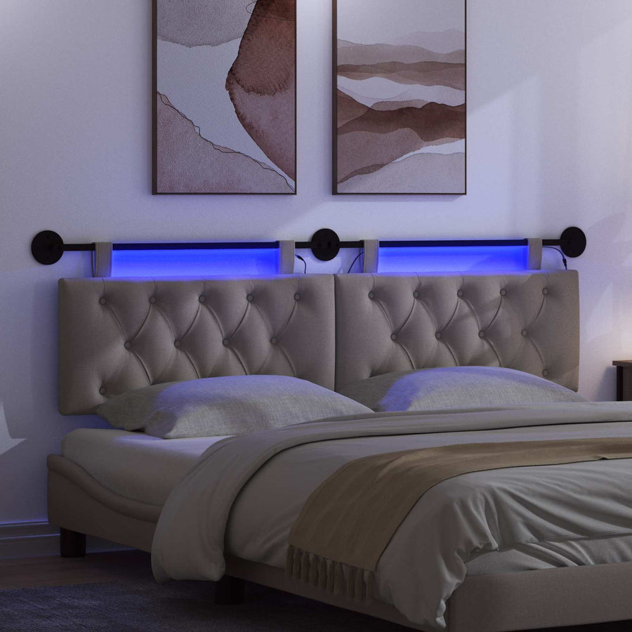 Hangend hoofdbord Met LED-verlichting Taupe Stof