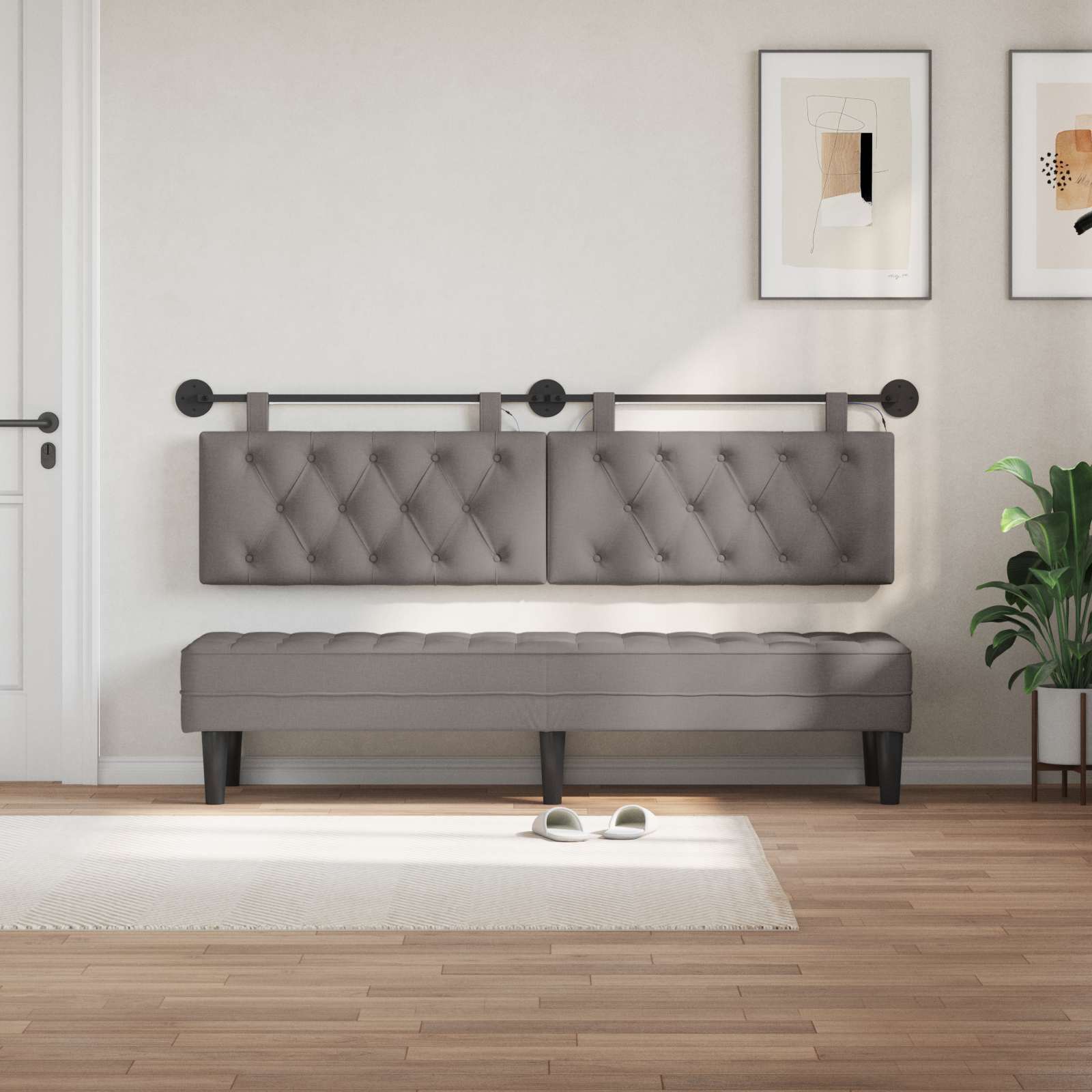Hangend hoofdbord Met LED-verlichting Taupe Stof