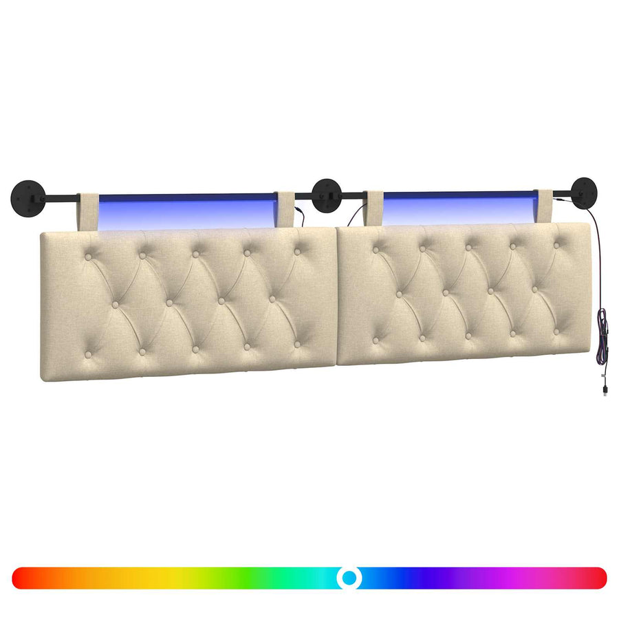 Hangend hoofdbord Met LED-verlichting Crèmekleurig Stof