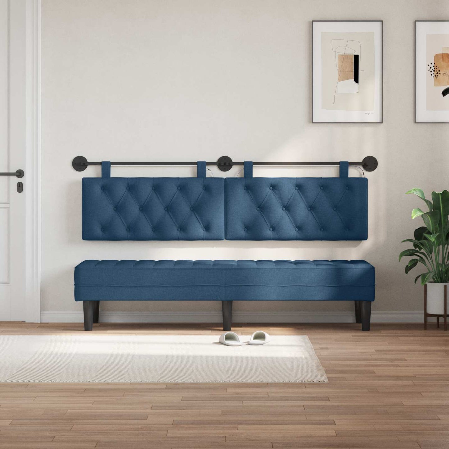 Hangend hoofdbord Met LED-verlichting Blauw Stof
