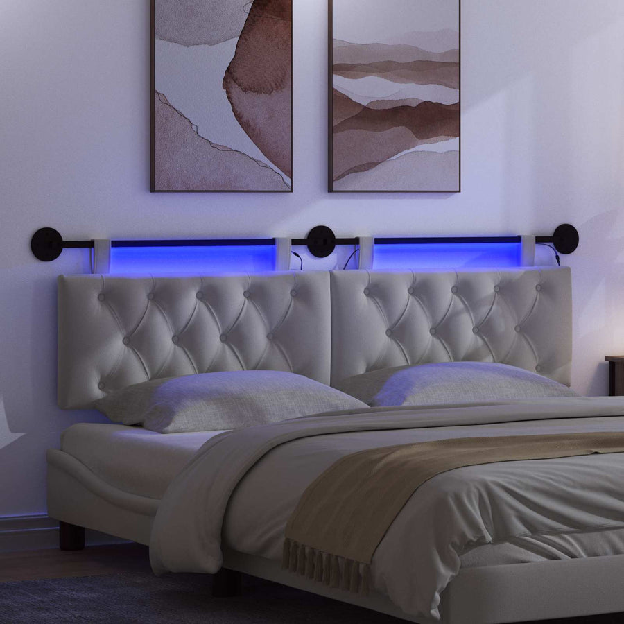 Hangend hoofdbord Met LED-verlichting Wit Stof