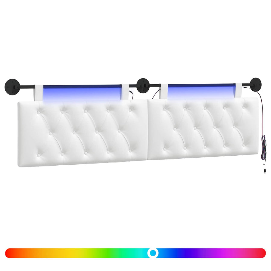 Hangend hoofdbord Met LED-verlichting Wit Stof