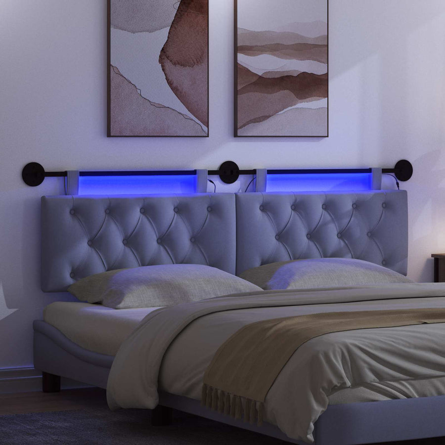 Hangend hoofdbord Met LED-verlichting Jeans Blauw Stof