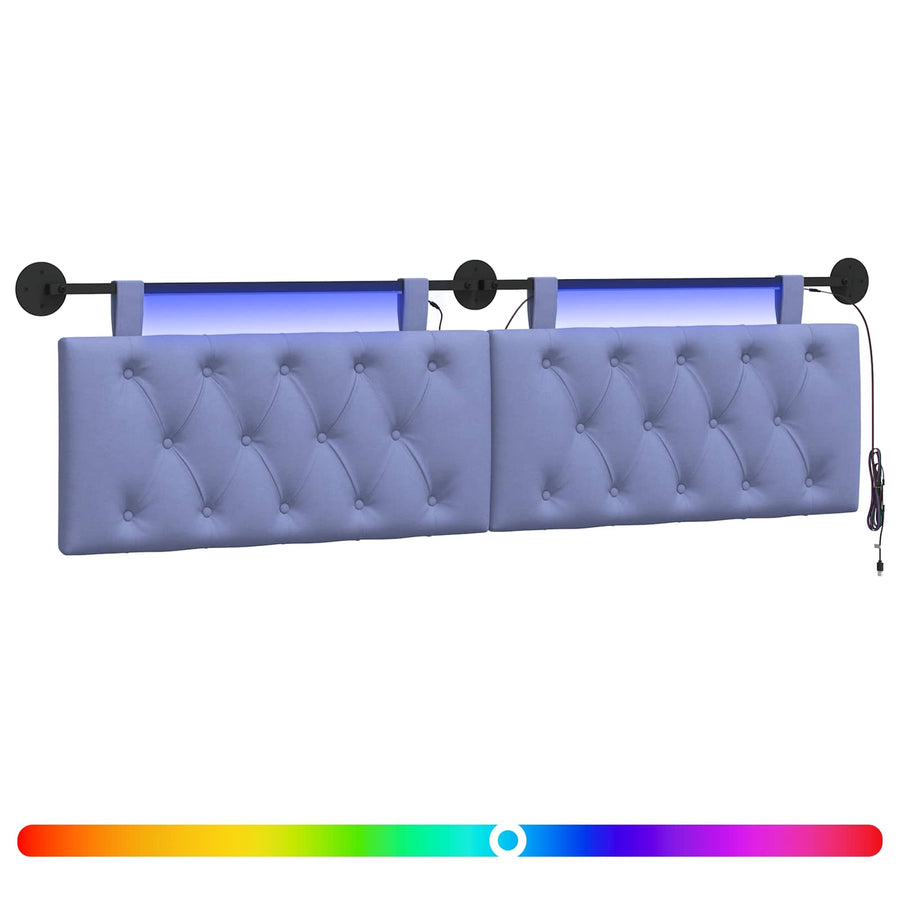 Hangend hoofdbord Met LED-verlichting Jeans Blauw Stof