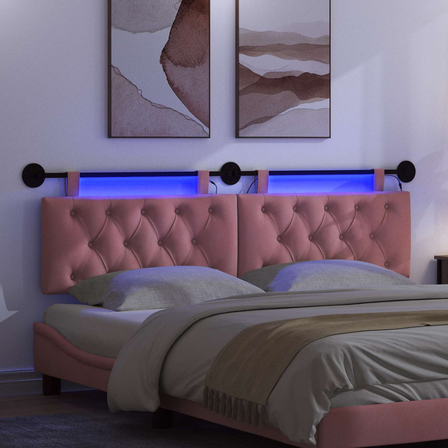 Hangend hoofdbord Met LED-verlichting Roze Fluweel