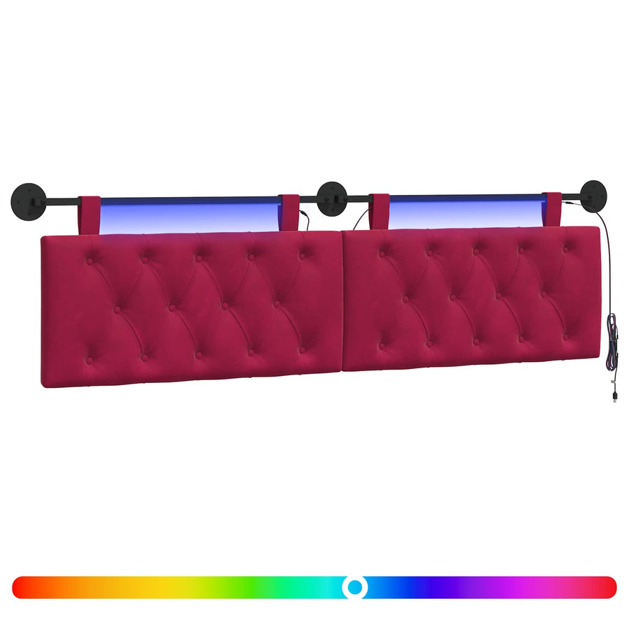 Hangend hoofdbord Met LED-verlichting Wijnrood Fluweel