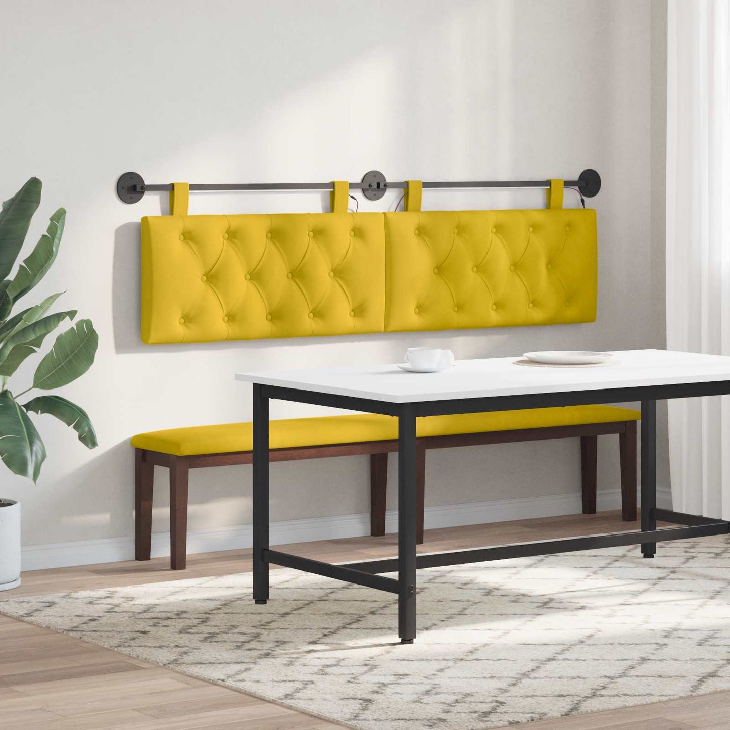 Hangend hoofdbord Met LED-verlichting Geel Fluweel