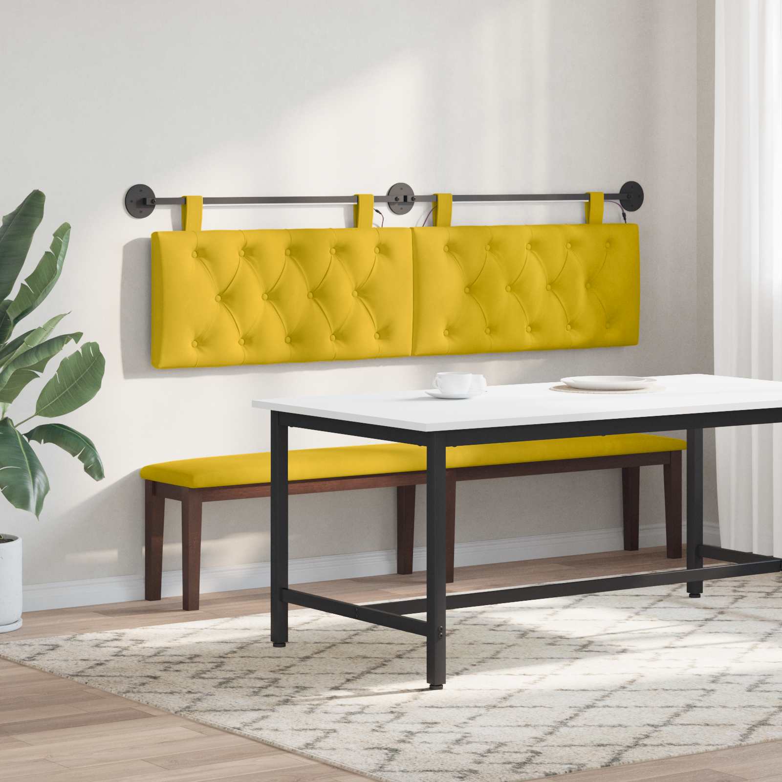 Hangend hoofdbord Met LED-verlichting Geel Fluweel