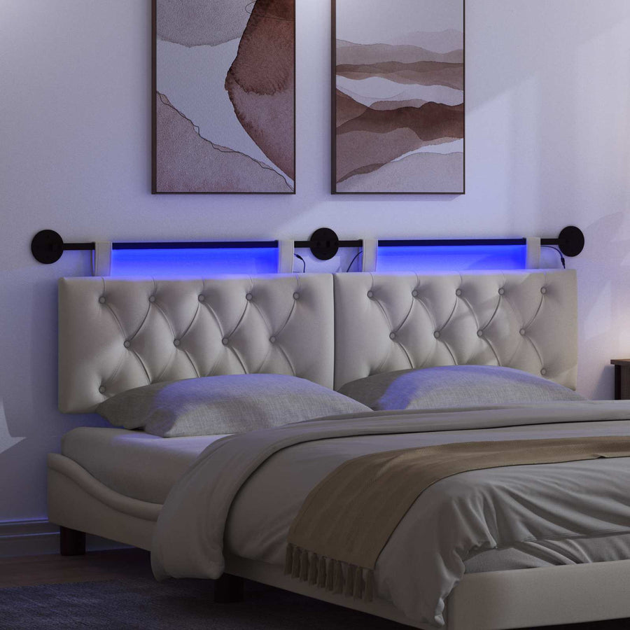 Hangend hoofdbord Met LED-verlichting Crèmekleurig Fluweel