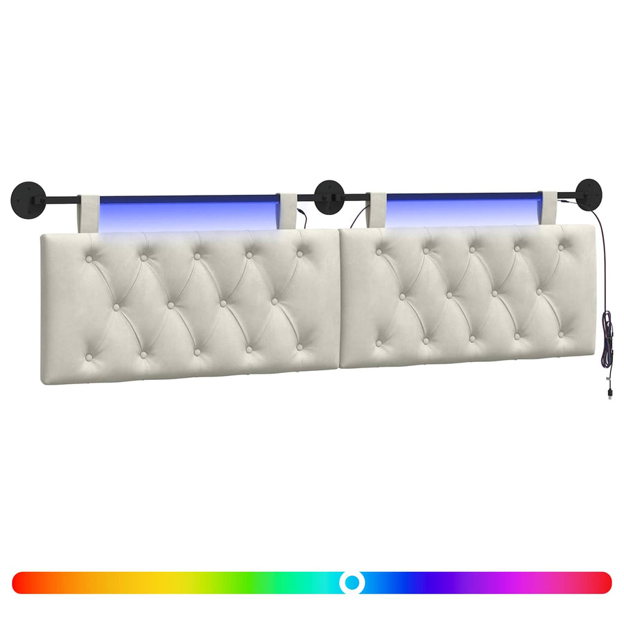 Hangend hoofdbord Met LED-verlichting Crèmekleurig Fluweel
