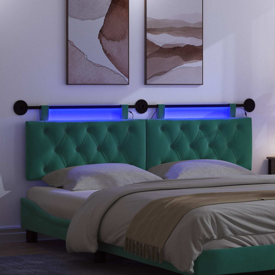 Hangend hoofdbord Met LED-verlichting Turquoise Fluweel