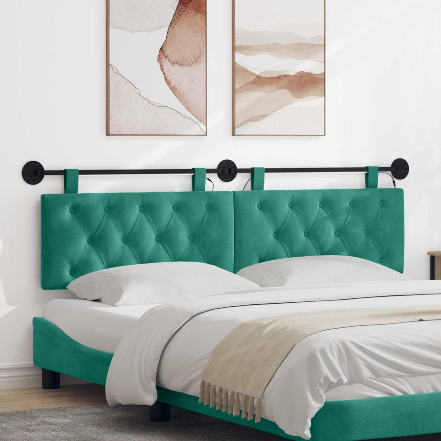 Hangend hoofdbord Met LED-verlichting Turquoise Fluweel