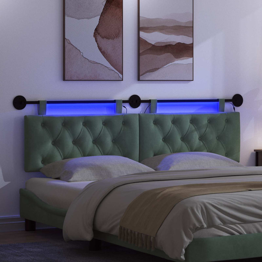 Hangend hoofdbord Met LED-verlichting Zeegroen Fluweel