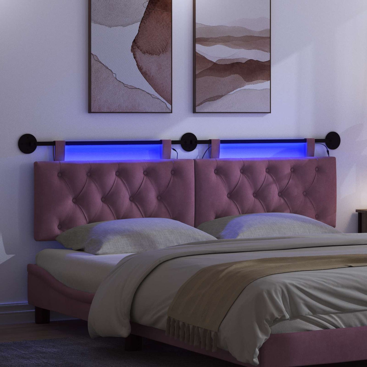 Hangend hoofdbord Met LED-verlichting Paars Fluweel
