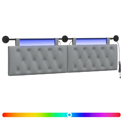 Hangend hoofdbord Met LED-verlichting Lichtgrijs Stof