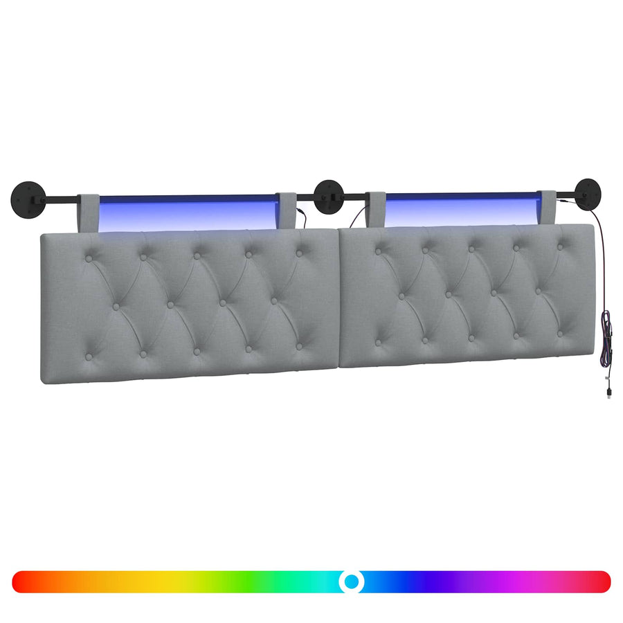 Hangend hoofdbord Met LED-verlichting Lichtgrijs Stof