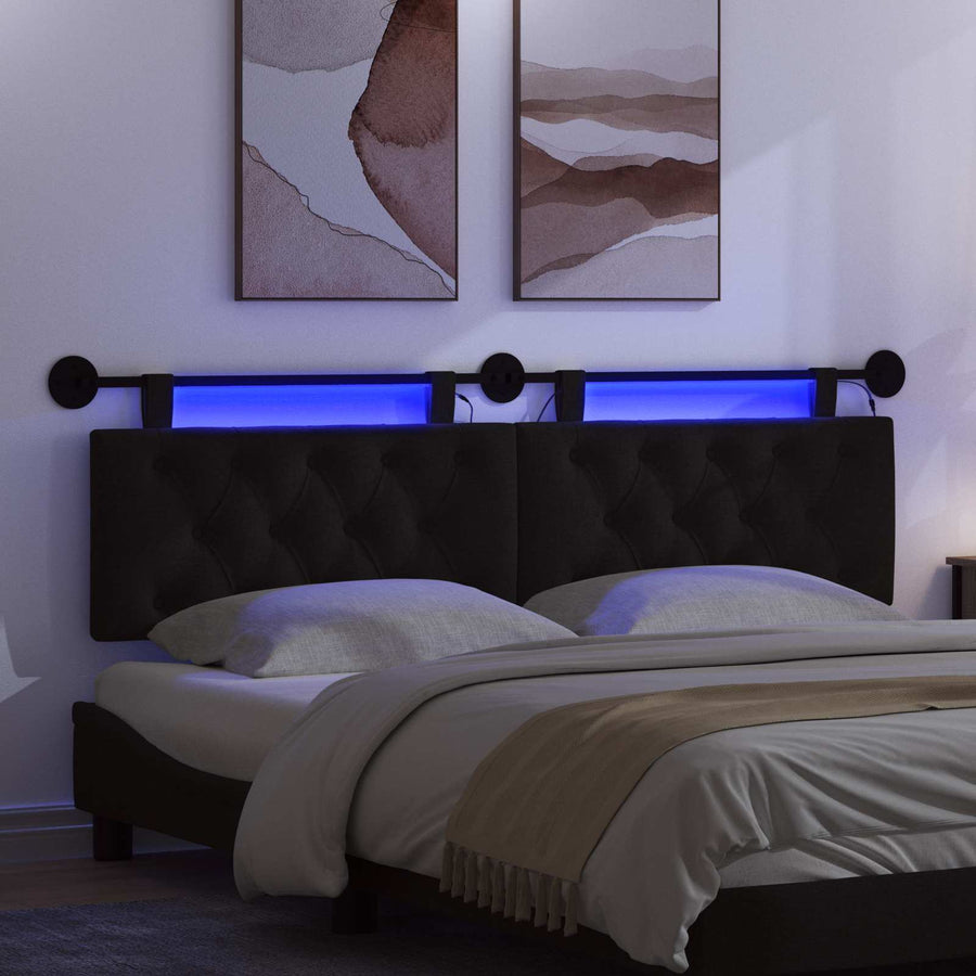 Hangend hoofdbord Met LED-verlichting Zwart Stof