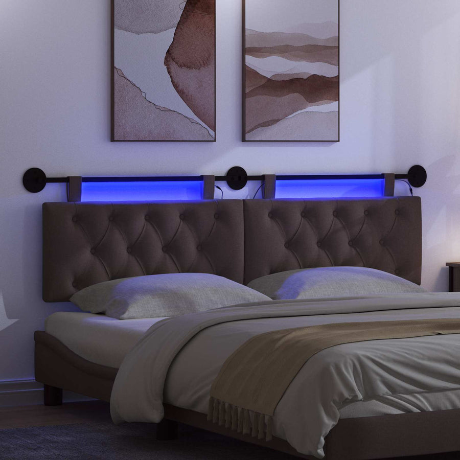Hangend hoofdbord Met LED-verlichting Donkerbruin Stof