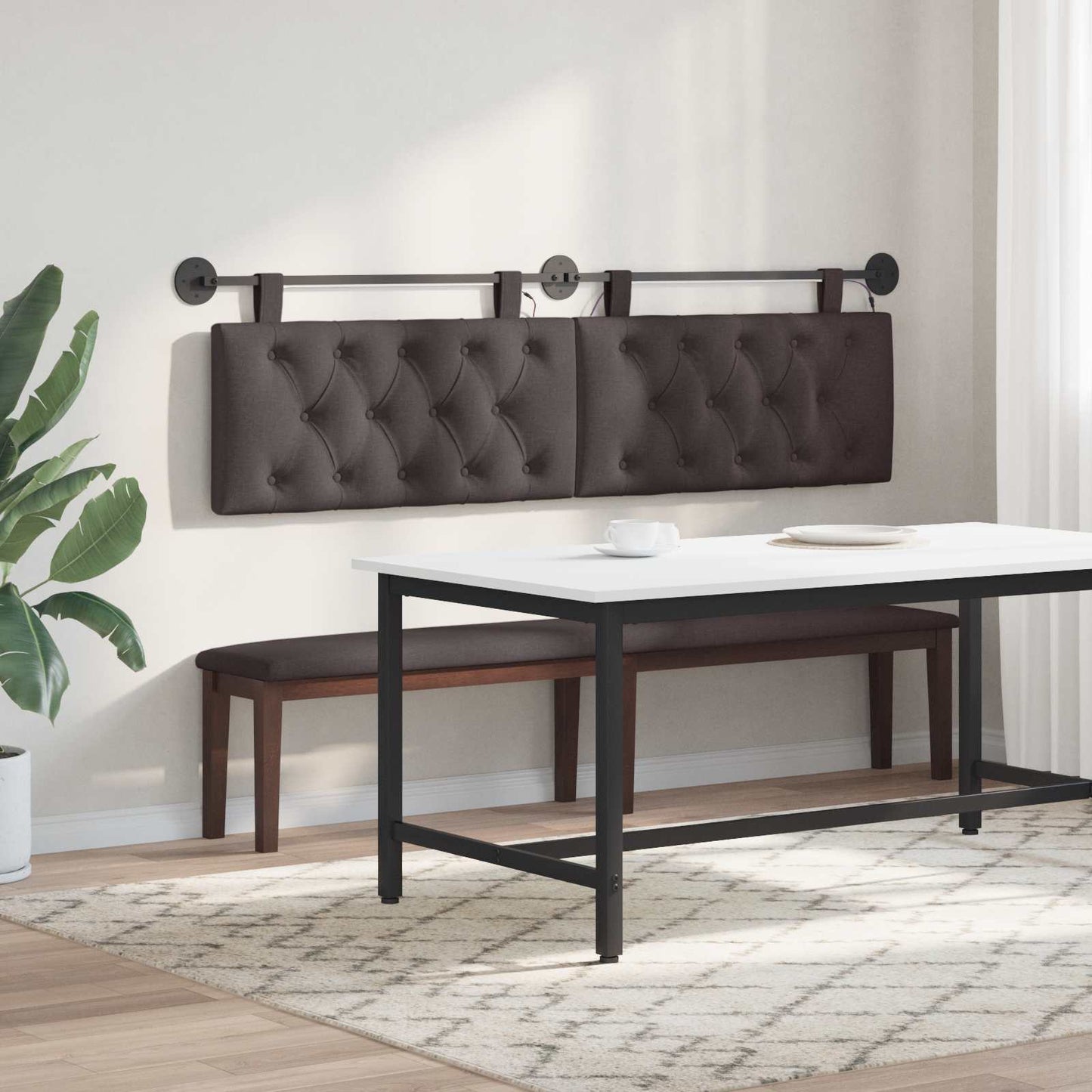 Hangend hoofdbord Met LED-verlichting Donkerbruin Stof