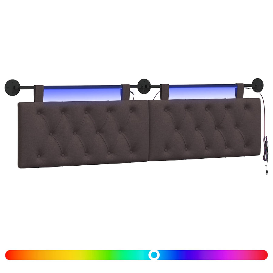 Hangend hoofdbord Met LED-verlichting Donkerbruin Stof