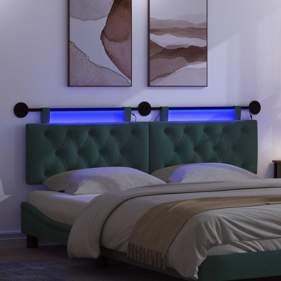 Hangend hoofdbord Met LED-verlichting Donkergroen Stof