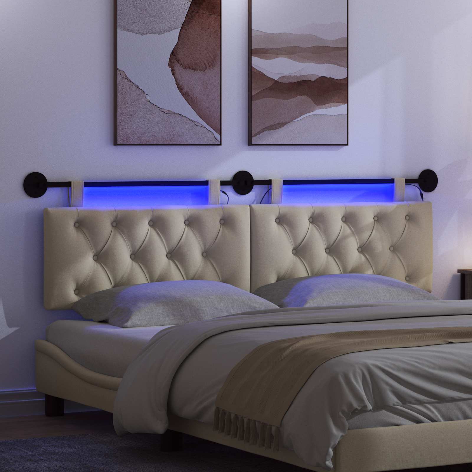 Hangend hoofdbord Met LED-verlichting Crèmekleurig Stof