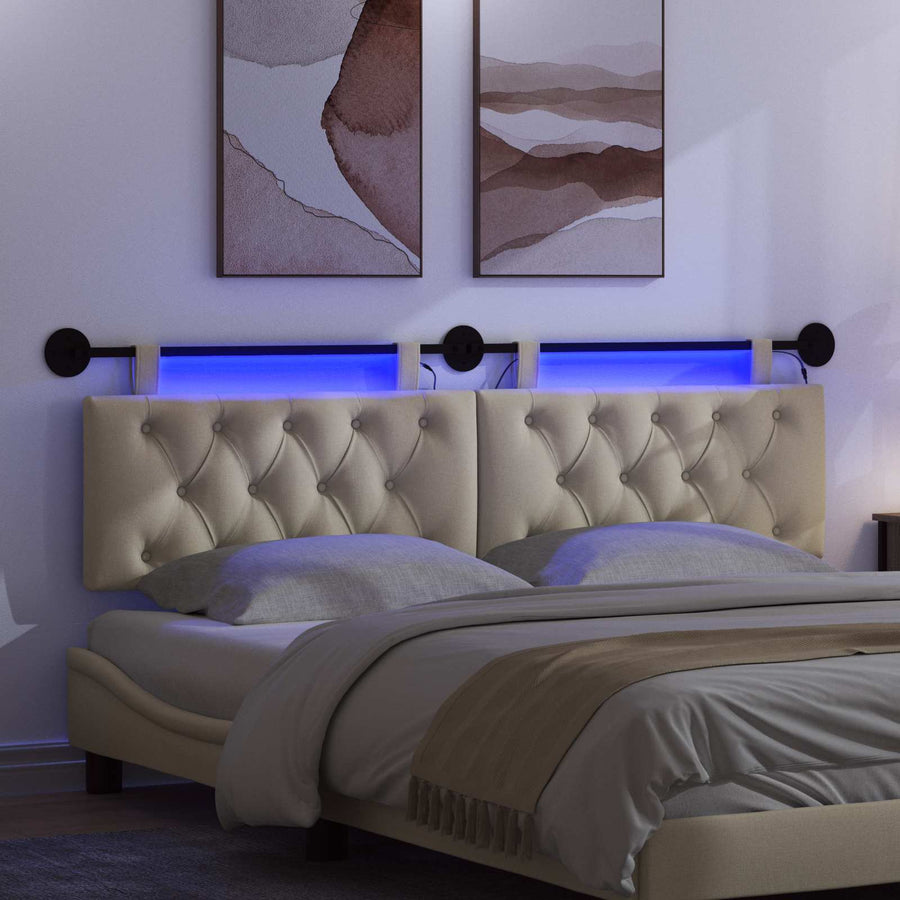 Hangend hoofdbord Met LED-verlichting Crèmekleurig Stof