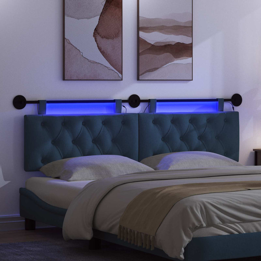 Hangend hoofdbord Met LED-verlichting Blauw Stof