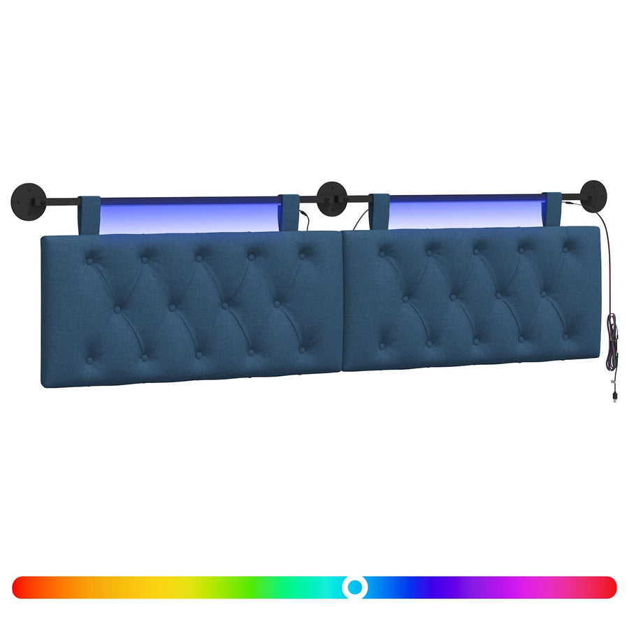 Hangend hoofdbord Met LED-verlichting Blauw Stof