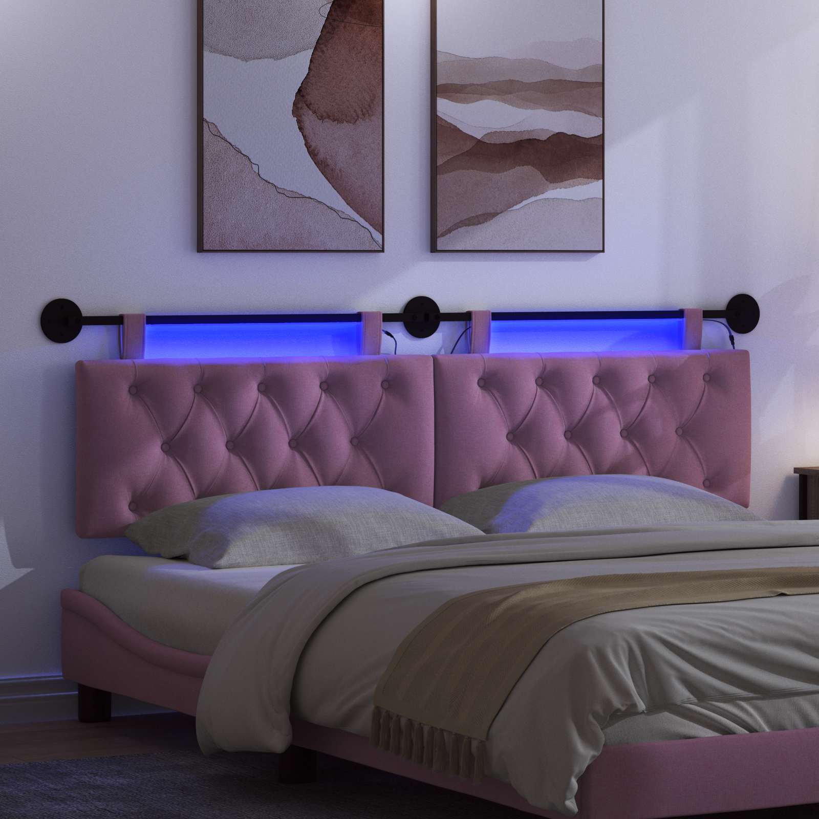 Hangend hoofdbord Met LED-verlichting Roze Stof