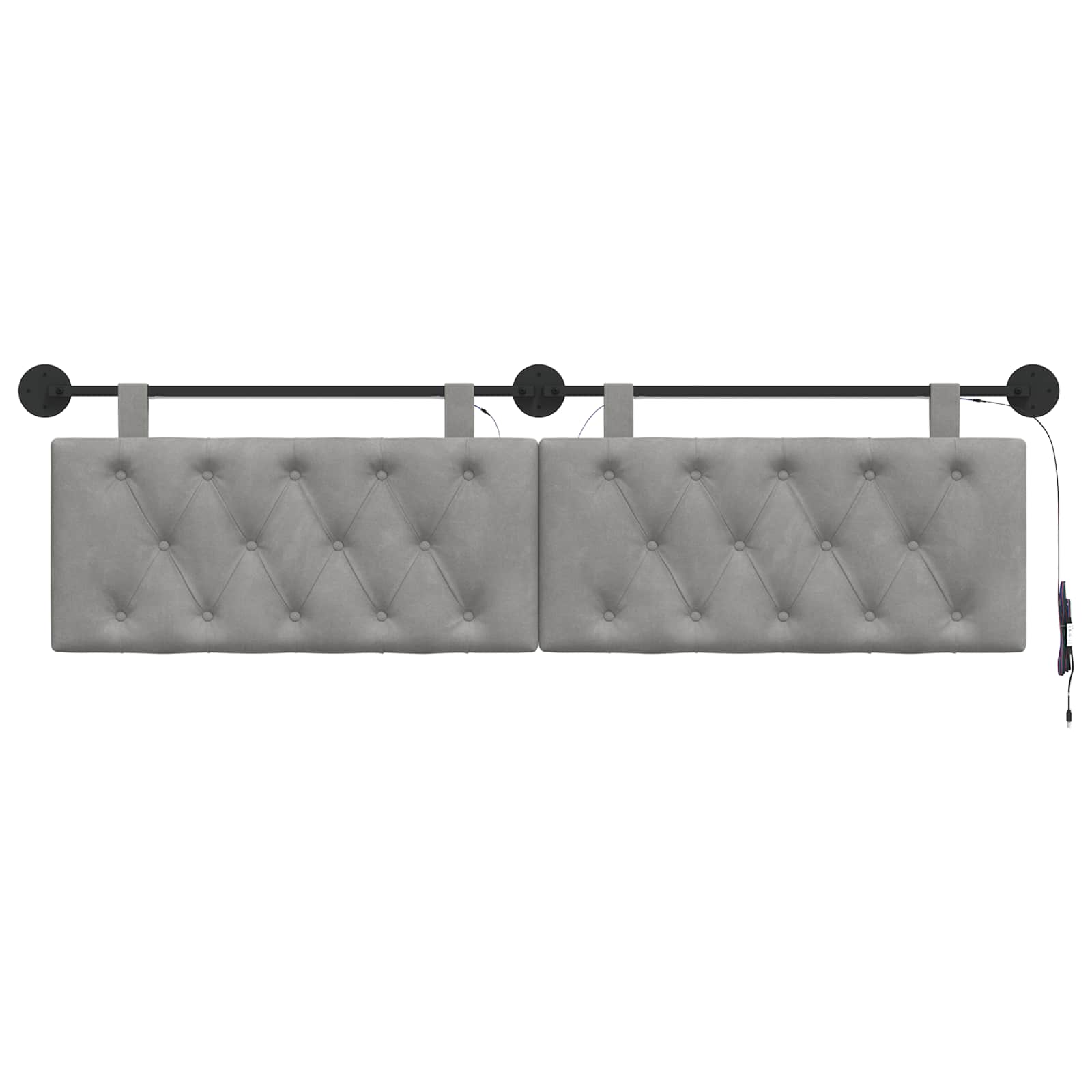 Hangend hoofdbord Met LED-verlichting Lichtgrijs Fluweel