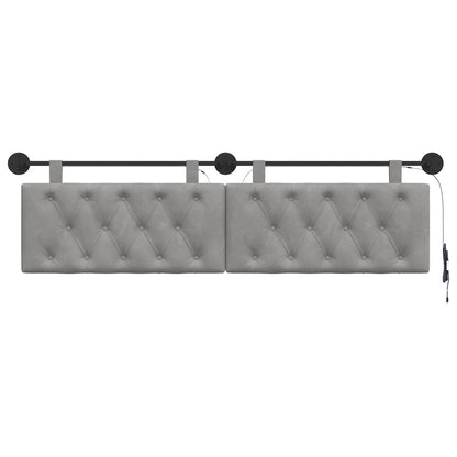 Hangend hoofdbord Met LED-verlichting Lichtgrijs Fluweel