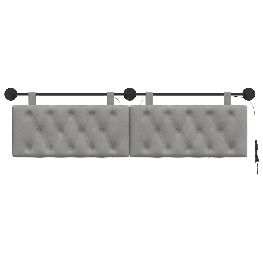 Hangend hoofdbord Met LED-verlichting Lichtgrijs Fluweel
