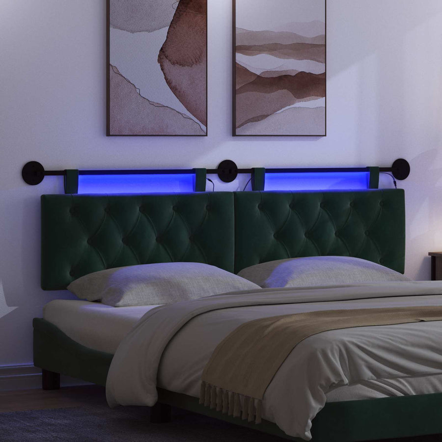 Hangend hoofdbord Met LED-verlichting Donkergroen Fluweel