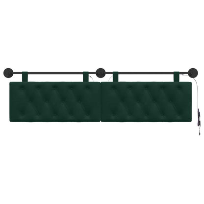 Hangend hoofdbord Met LED-verlichting Donkergroen Fluweel