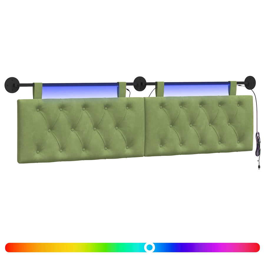 Hangend hoofdbord Met LED-verlichting Lichtgroen Fluweel