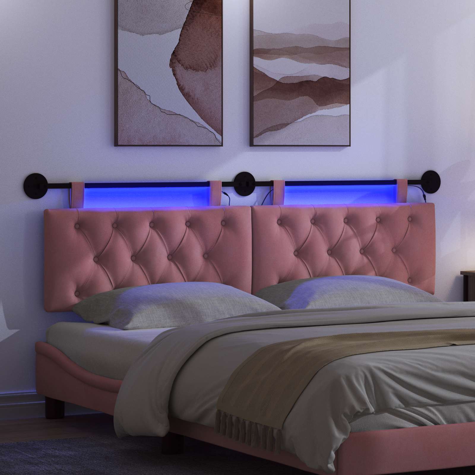 Hangend hoofdbord Met LED-verlichting Roze Fluweel