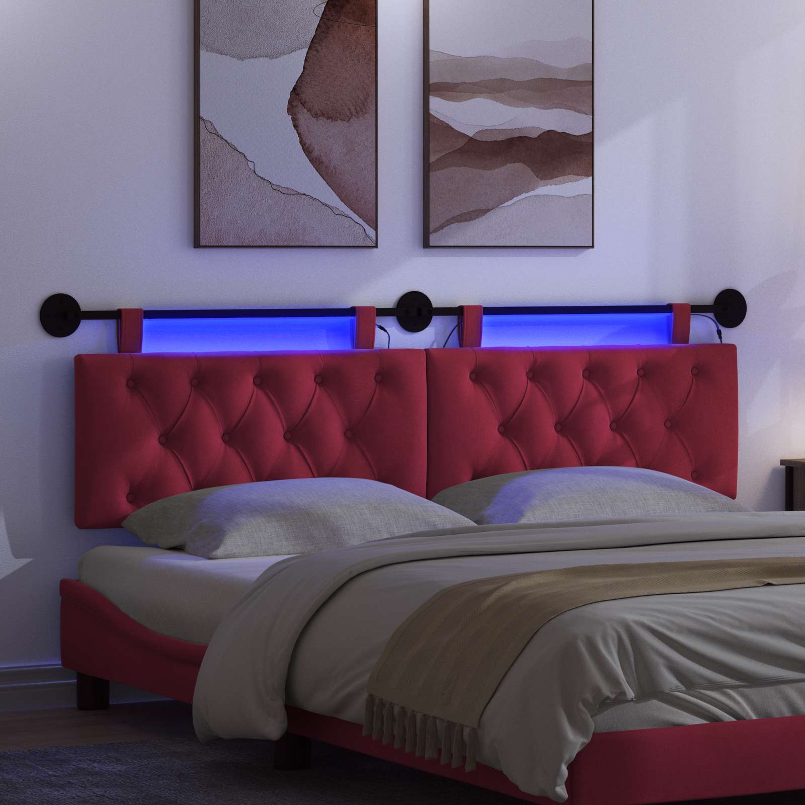 Hangend hoofdbord Met LED-verlichting Wijnrood Fluweel